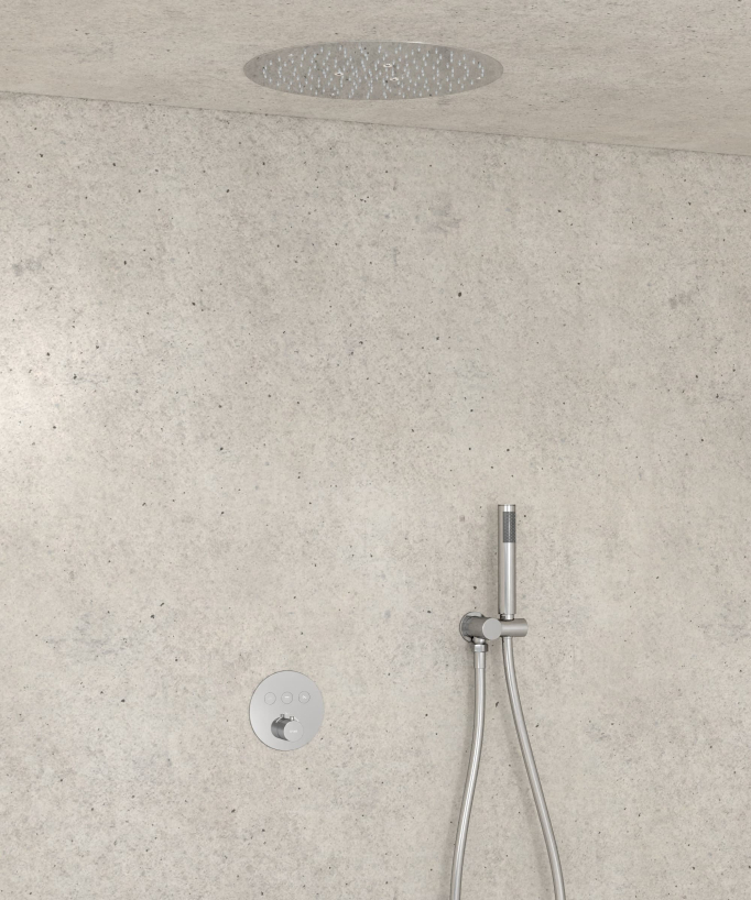 Pack douche thermostatique avec pommeau encastré rond - Chromé