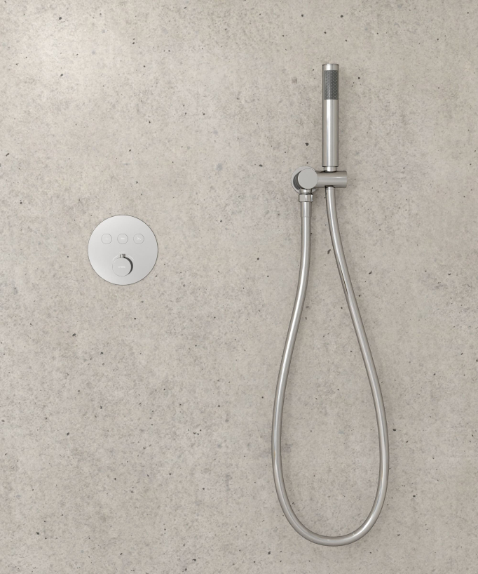 Pack douche thermostatique avec pommeau encastré rond - Chromé