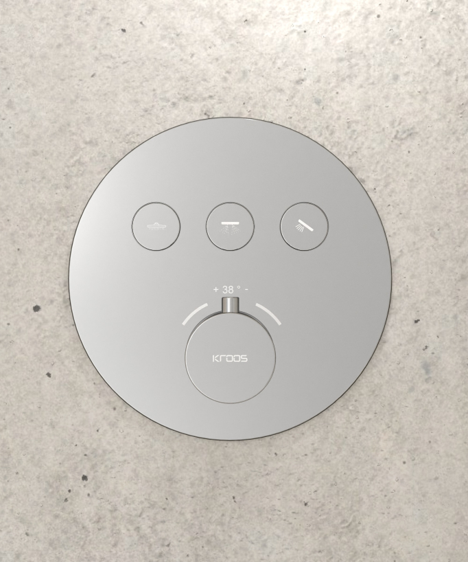 Pack douche thermostatique avec pommeau encastré rond - Chromé