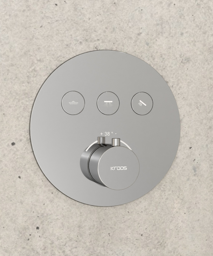 Pack douche thermostatique avec pommeau encastré rond - Chromé
