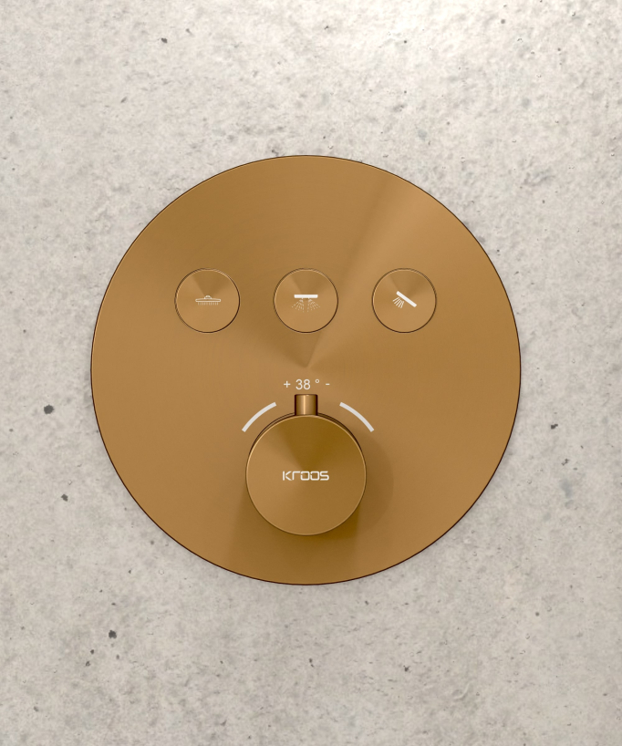 Pack douche thermostatique avec pommeau encastré rond - Or rose brossé
