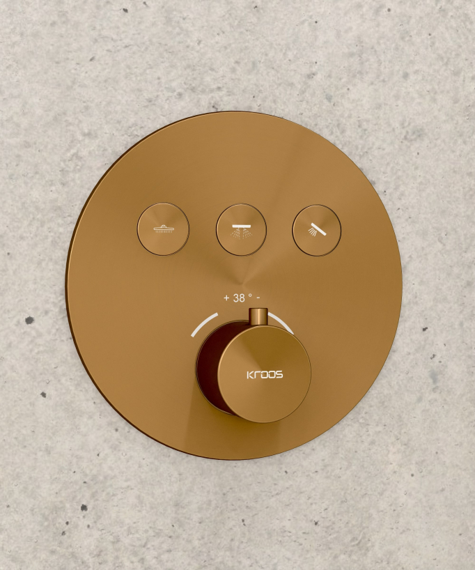 Pack douche thermostatique avec pommeau encastré rond - Or rose brossé