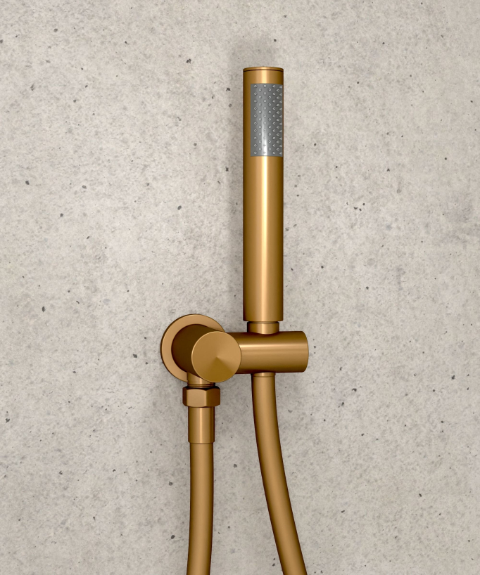Pack douche thermostatique avec pommeau encastré rond - Or rose brossé