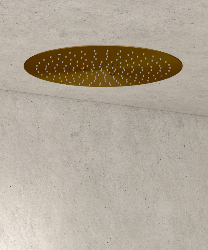 Pack douche thermostatique avec pommeau encastré rond - Or rose brossé