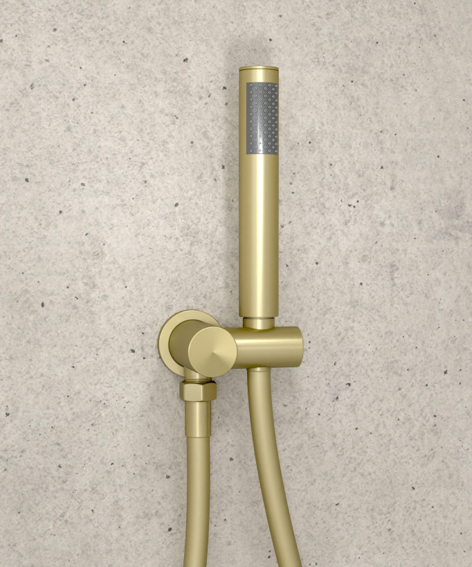 Pack douche thermostatique avec pommeau encastré rond - Doré brossé
