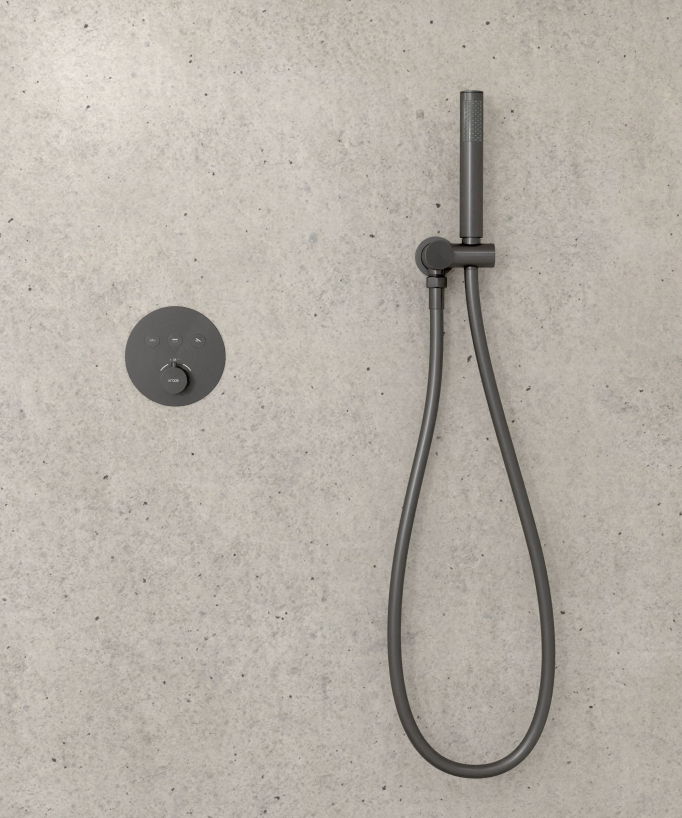 Pack douche thermostatique avec pommeau encastré rond - Gun métal