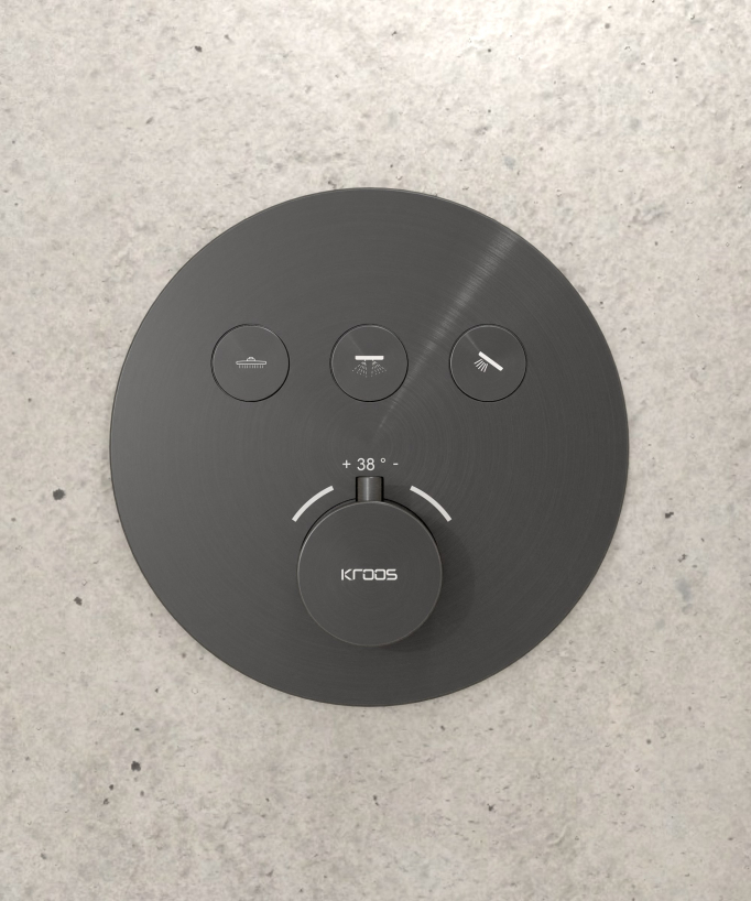 Pack douche thermostatique avec pommeau encastré rond - Gun métal