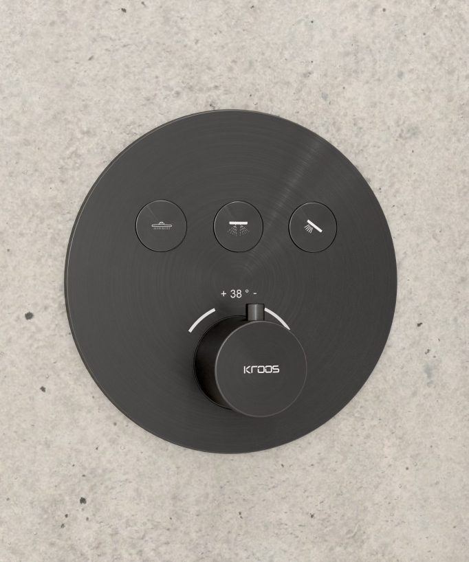 Pack douche thermostatique avec pommeau encastré rond - Gun métal