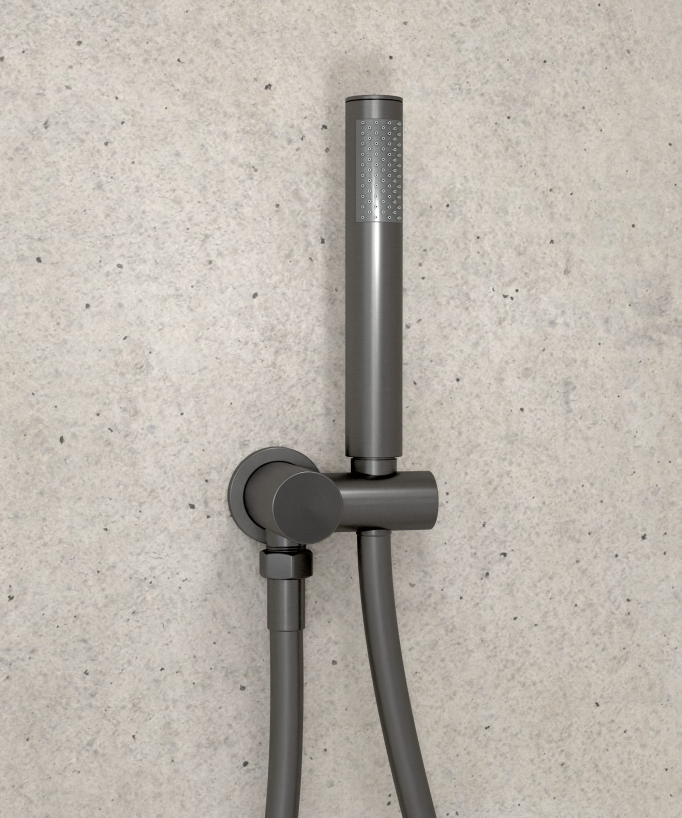 Pack douche thermostatique avec pommeau encastré rond - Gun métal