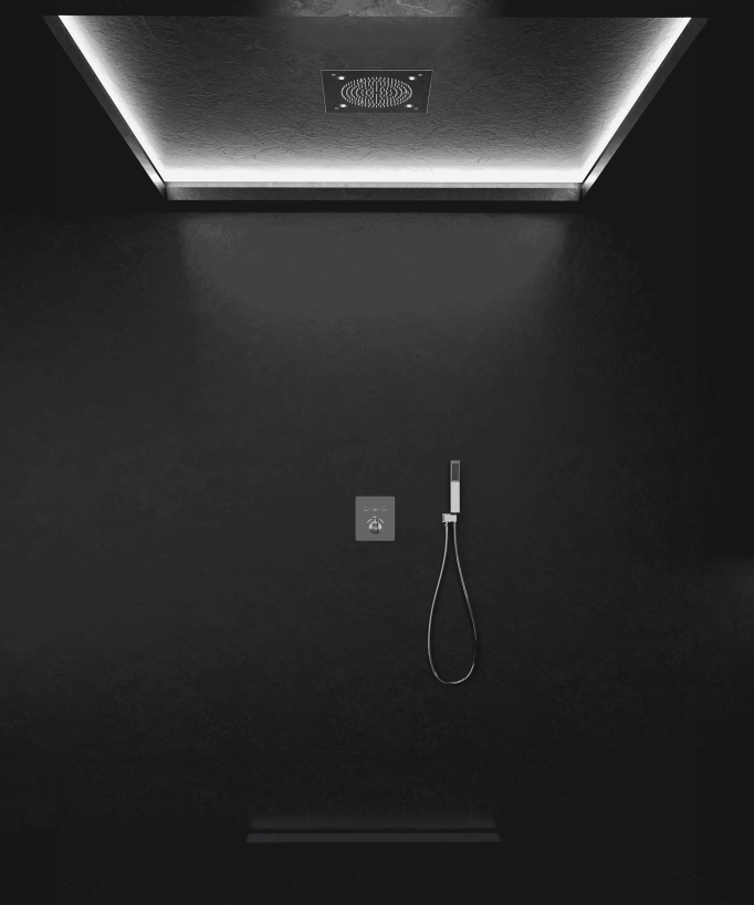 Pack douche thermostatique avec pommeau pluie LED encastré plafond Chromé - Sirius