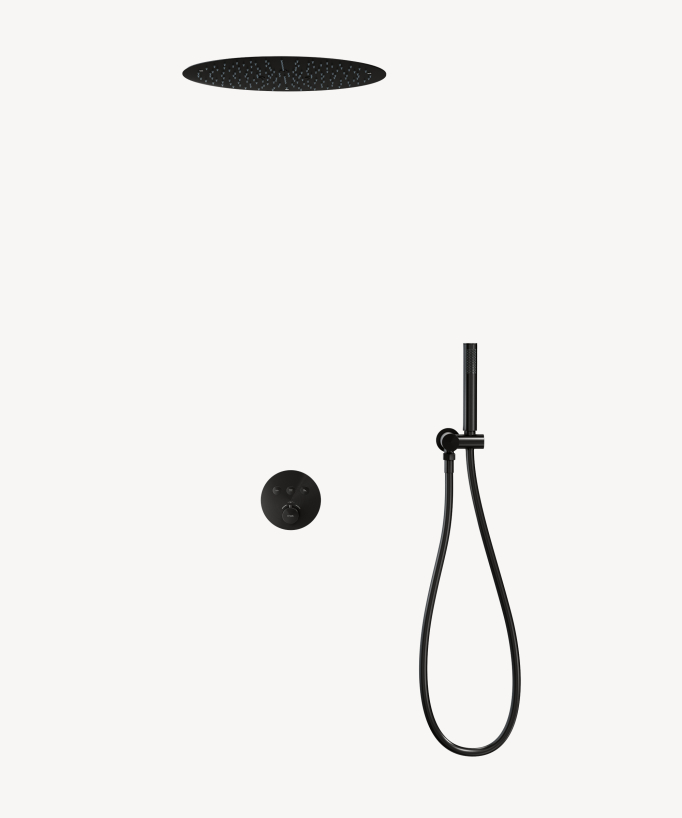Pack douche thermostatique avec pommeau encastré rond - Noir