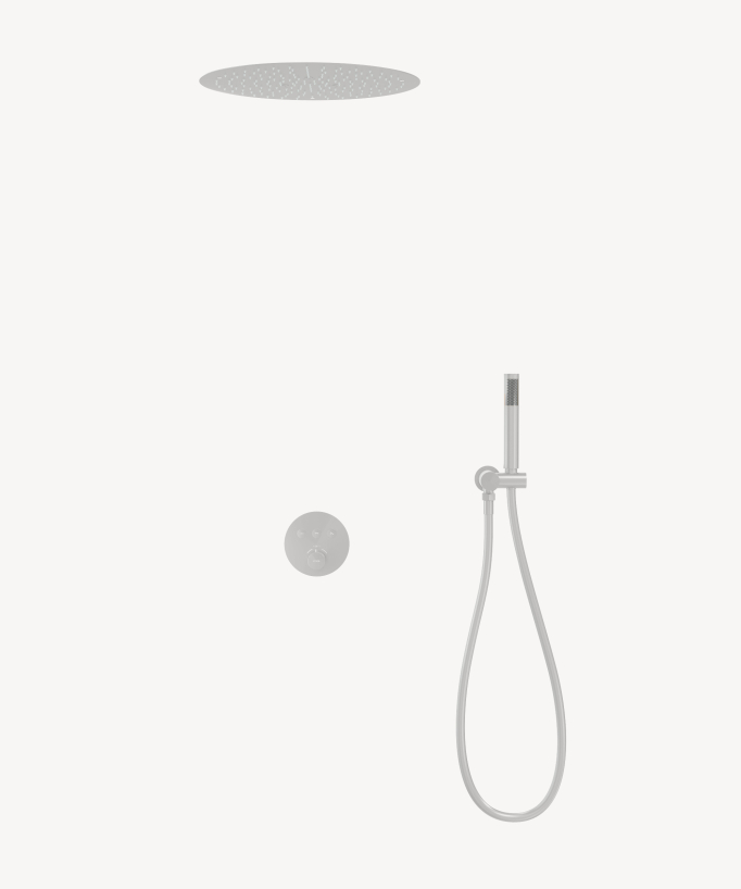 Pack douche thermostatique avec pommeau rond encastré - Blanc