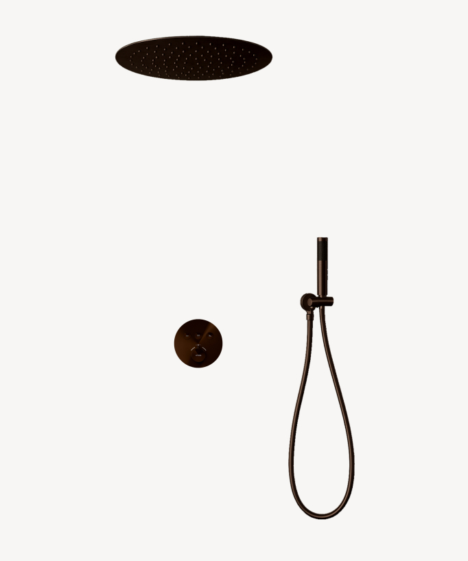 Pack douche thermostatique avec pommeau rond encastré - Moka brossé