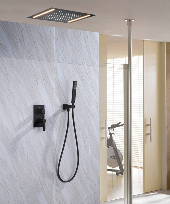 Système de douche pluie encastrable noir mat - Éclairage LED