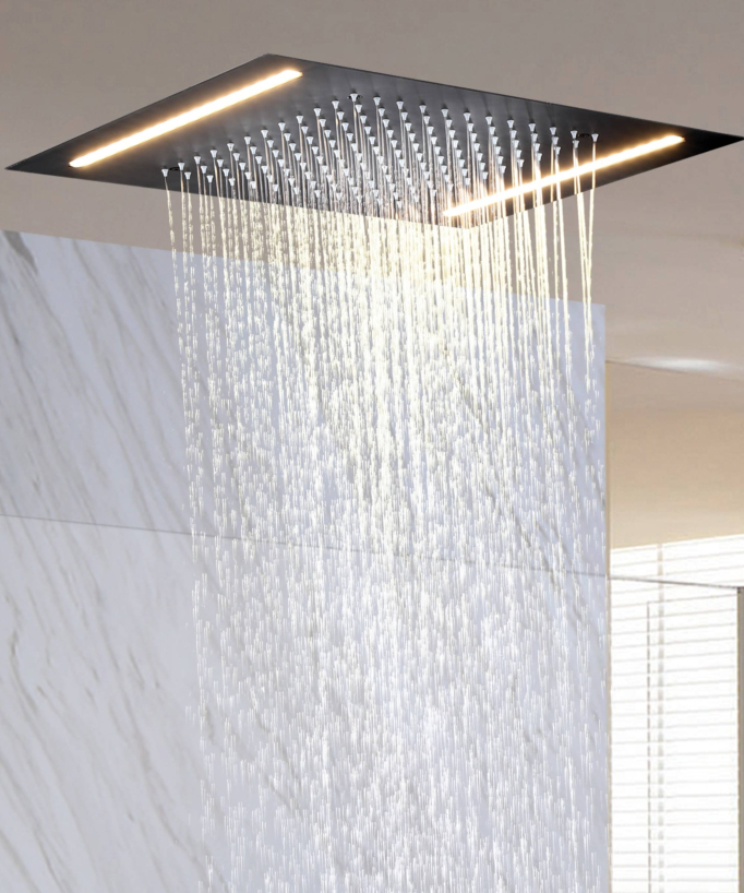 Système de douche pluie encastrable noir mat - Éclairage LED