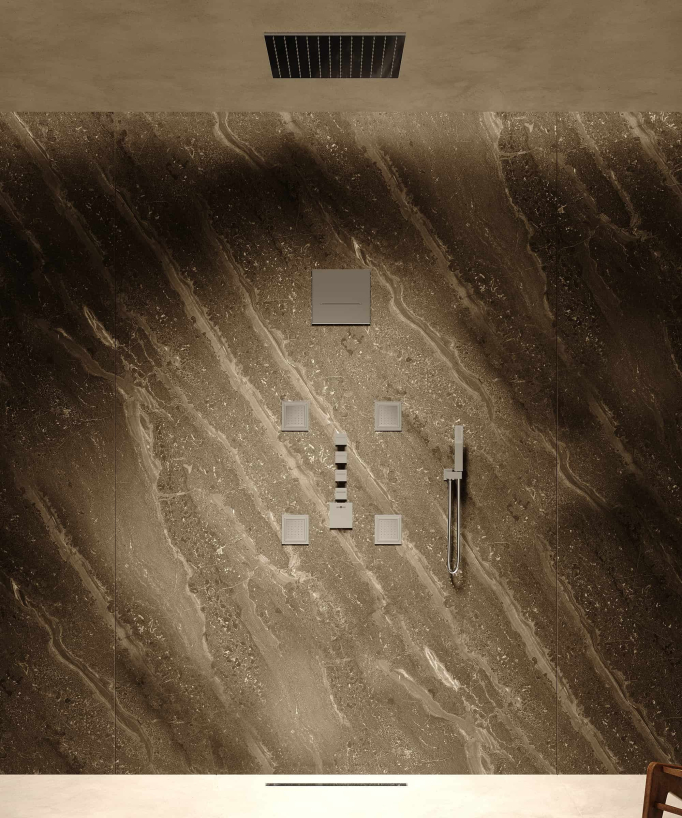 Composition de douche thermostatique ciel de pluie Wellness avec body jets Chromé - Sirius