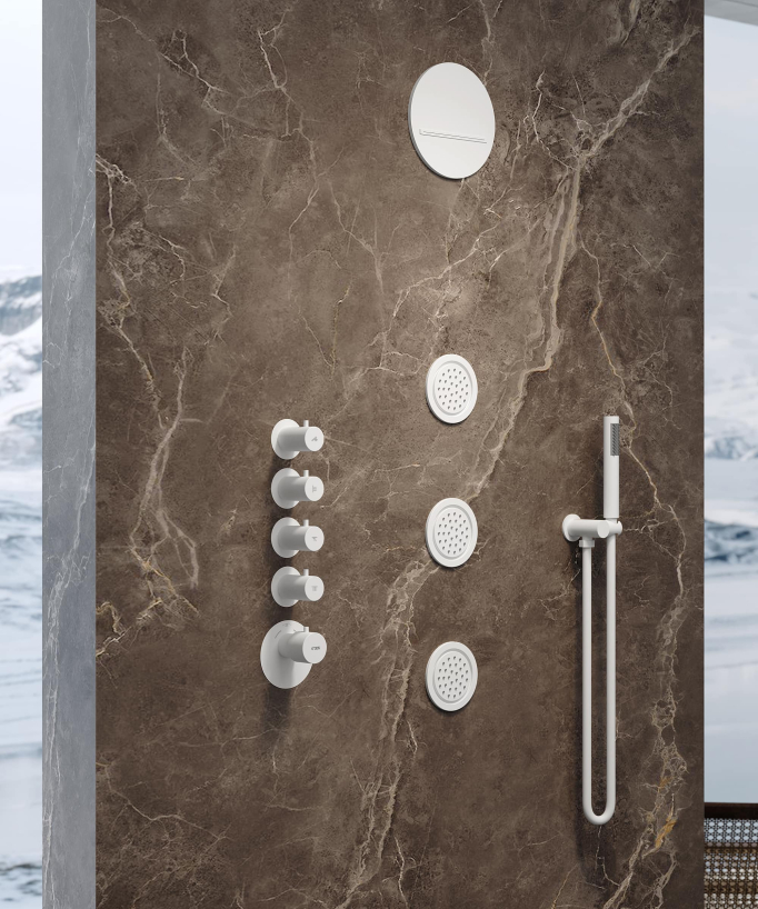 Composition de douche thermostatique ciel de pluie rond Wellness avec body jets - Corbeau