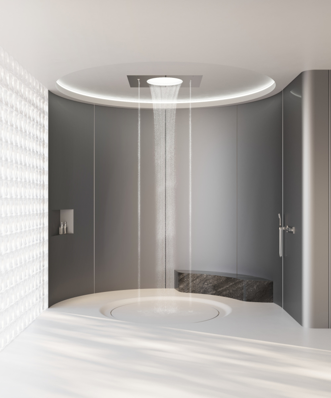 Composition de douche thermostatique Jet cascade pluie et latéraux