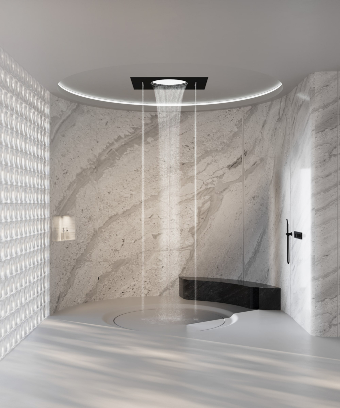 Composition de douche thermostatique Jet cascade pluie et latéraux