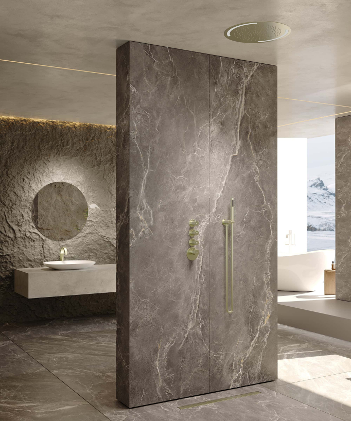 Pack de douche thermostatique avec ciel de pluie rond à LED - Corbeau
