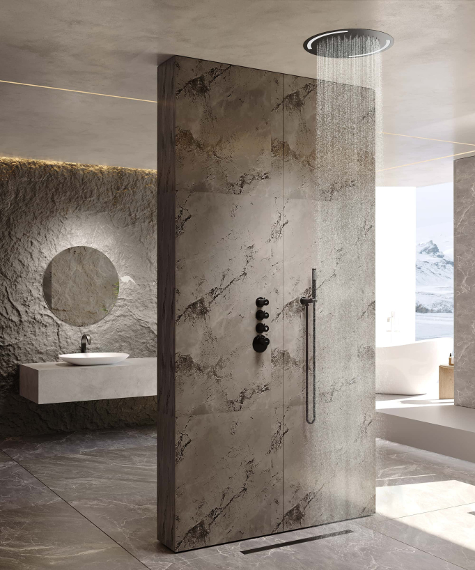 Pack de douche thermostatique avec ciel de pluie rond à LED - Corbeau