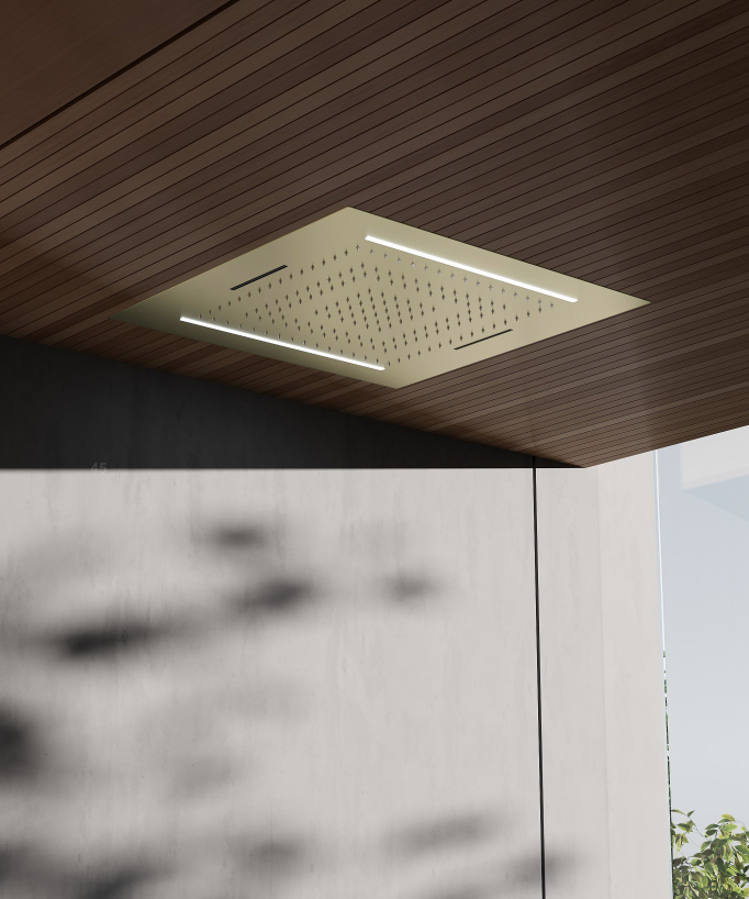 Pack de douche thermostatique, ciel de puie multi-fonction 70x70 cm à LED