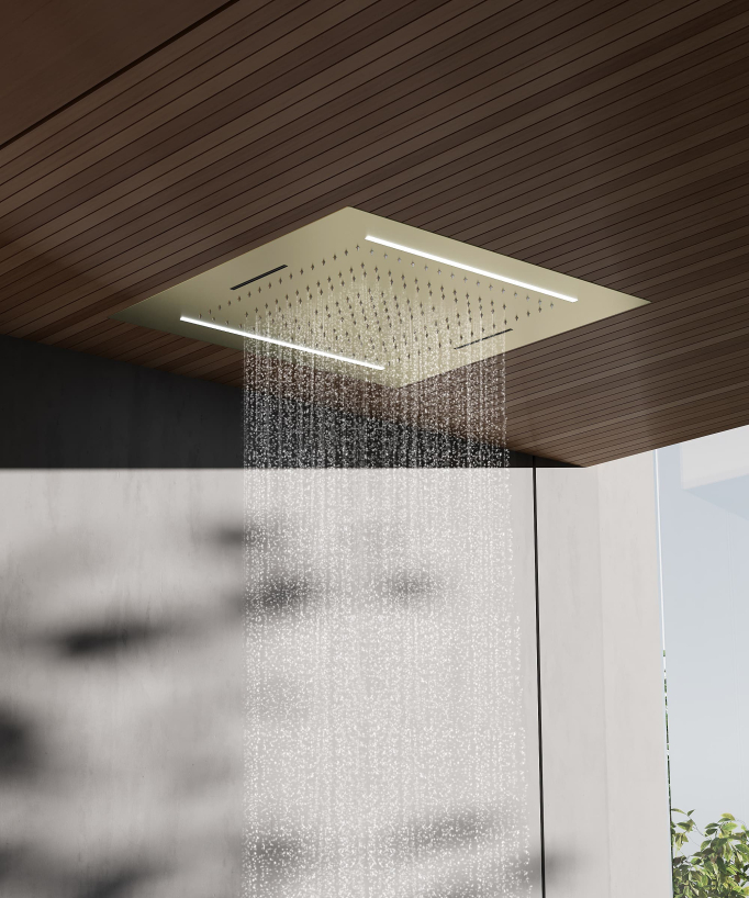 Pack de douche thermostatique, ciel de puie multi-fonction 70x70 cm à LED