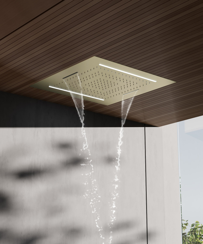 Pack de douche thermostatique, ciel de puie multi-fonction 70x70 cm à LED