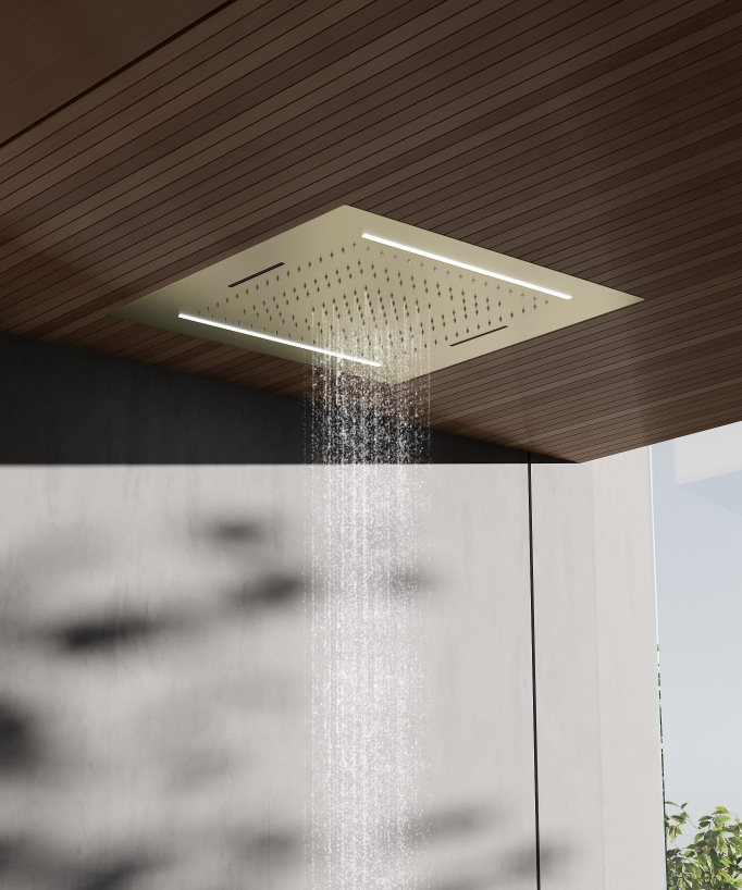 Pack de douche thermostatique, ciel de puie multi-fonction 70x70 cm à LED