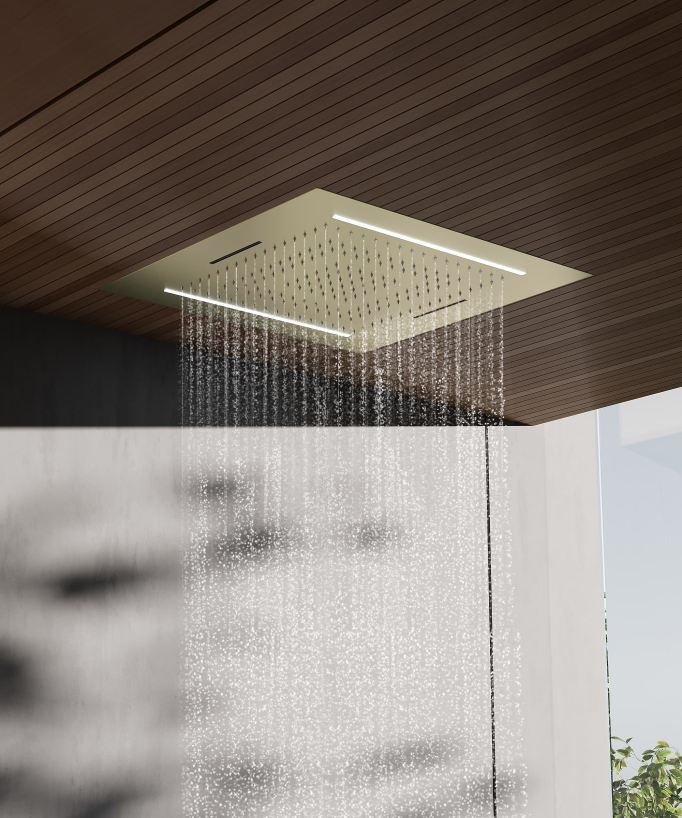 Pack de douche thermostatique, ciel de puie multi-fonction 70x70 cm à LED