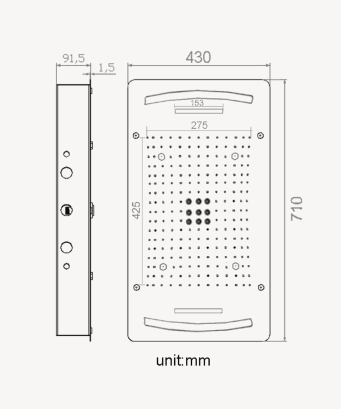Composition de douche thermostatique avec chromotherapie - ciel de pluie 71x43 cm