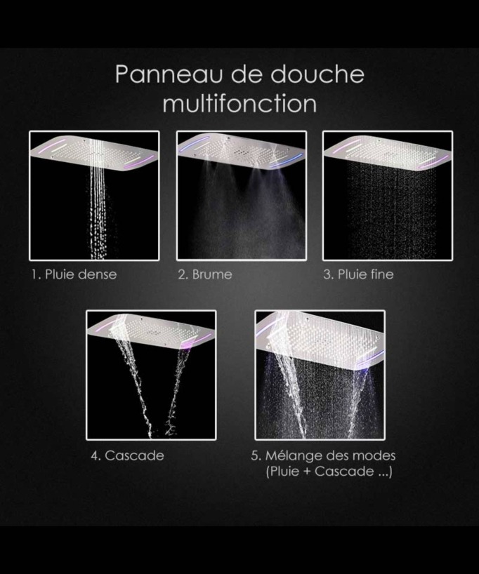 Composition de douche thermostatique avec chromotherapie - ciel de pluie 71x43 cm