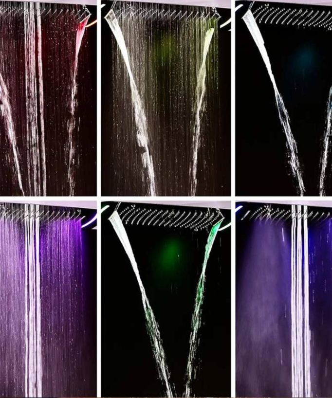 Composition de douche thermostatique avec chromotherapie - ciel de pluie 71x43 cm