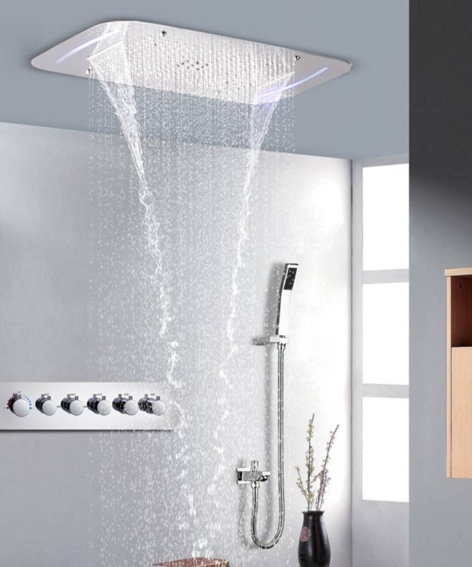 Composition de douche thermostatique avec chromotherapie - ciel de pluie 71x43 cm