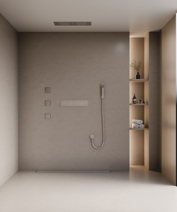 Ensemble douche thermostatique moderne Chromé - Ciel de pluie LED 900x300 mm, 3 jets de corps