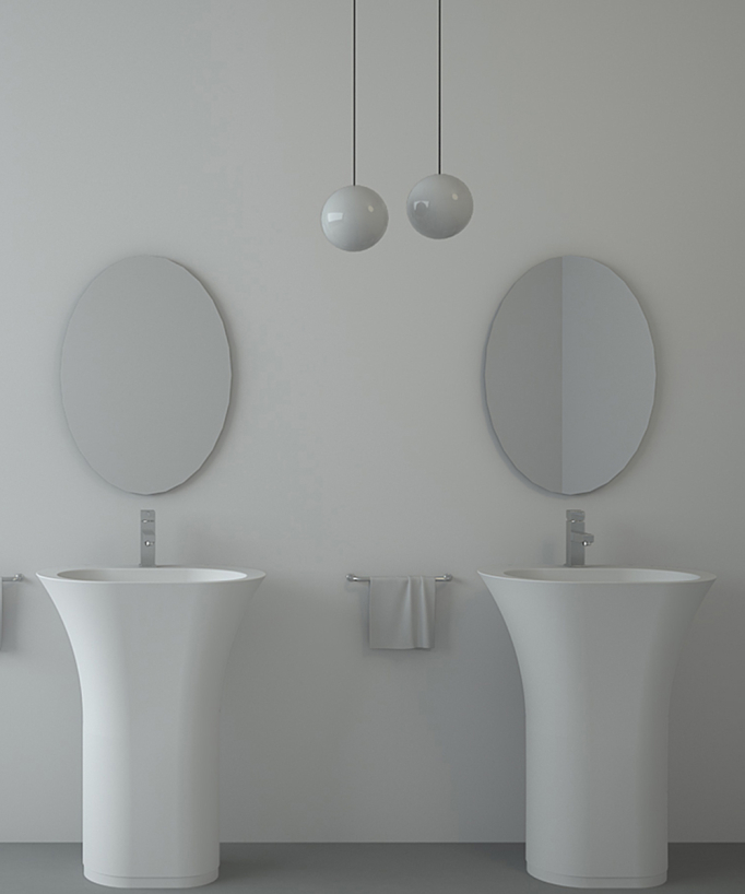Lavabo totem ovale à poser en résine minérale Blanc Mat - Madingo