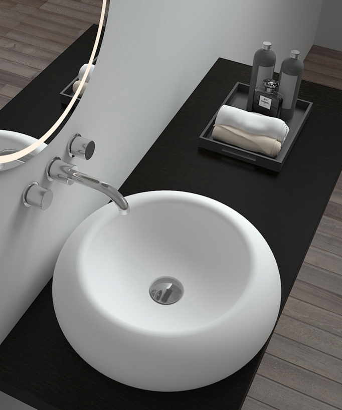 Vasque ronde à poser en solid surface Blanc mat - Sibiti