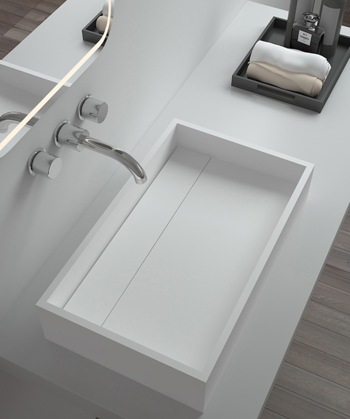Vasque rectangulaire à poser en solid surface Blanc mat - Shanga