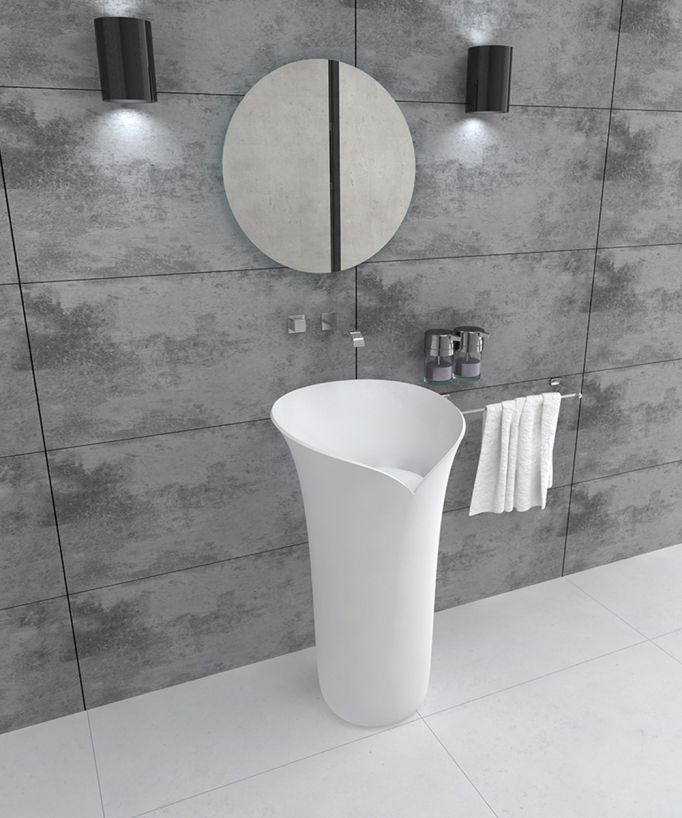 Lavabo totem rond à poser en résine minérale Blanc mat - Pointe-Noire