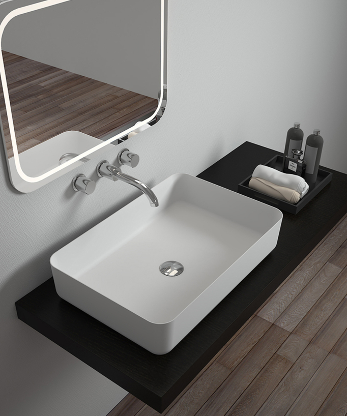 Vasque rectangulaire à poser en solid surface Blanc mat - Kalemie