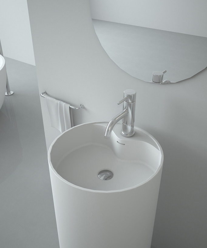 Lavabo totem rond à poser en résine minérale Blanc mat - Lusambo