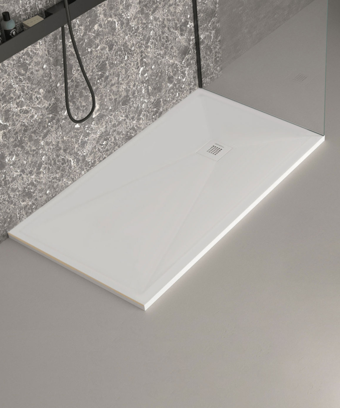 Receveur de douche Blanc lisse Stone Plus, grille de couleur