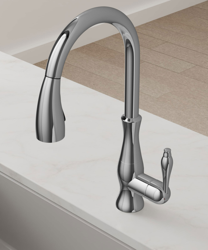 Mitigeur de cuisine moderne avec douchette et tuyau extractible - Chromé