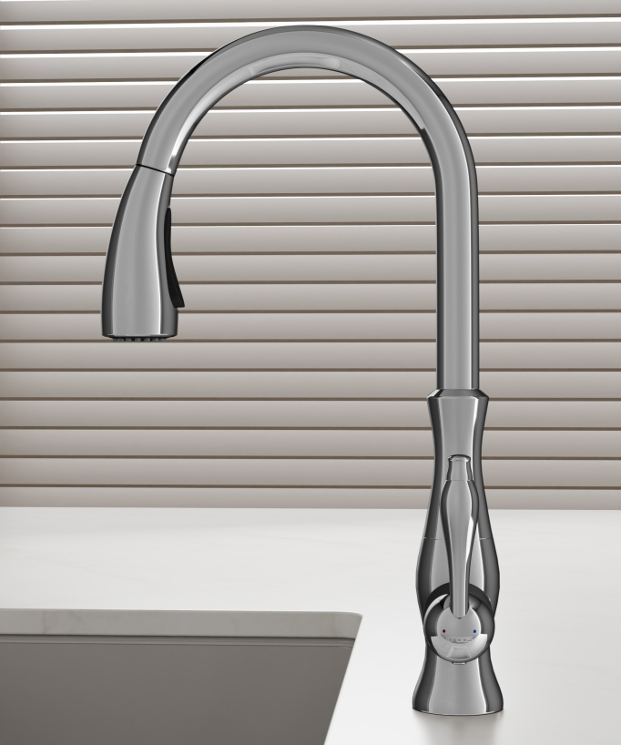 Mitigeur de cuisine moderne avec douchette et tuyau extractible - Chromé