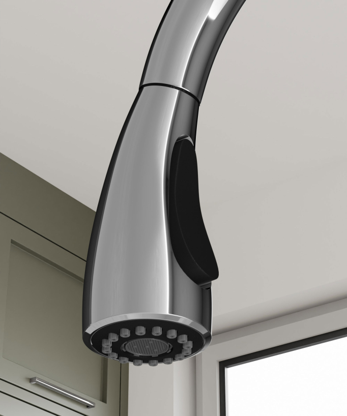 Mitigeur de cuisine moderne avec douchette et tuyau extractible - Chromé