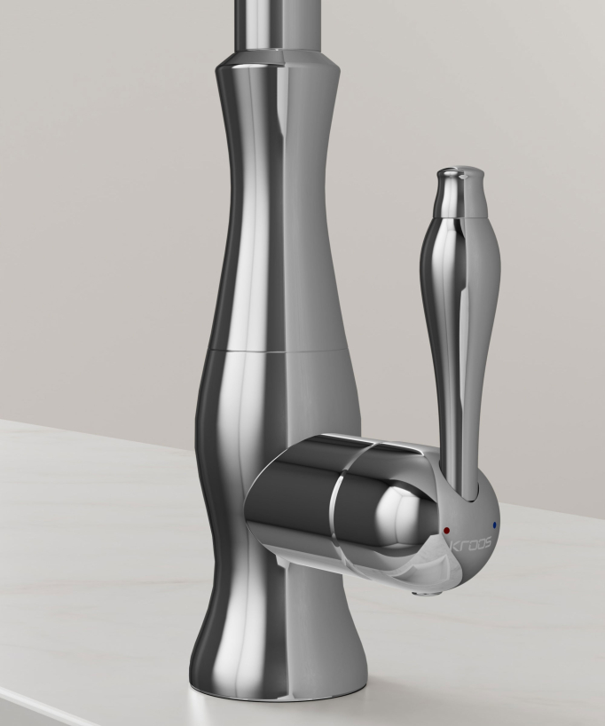 Mitigeur de cuisine moderne avec douchette et tuyau extractible - Chromé