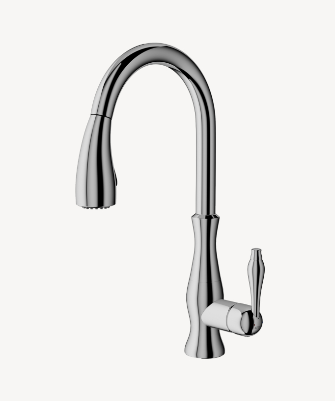 Mitigeur de cuisine moderne avec douchette et tuyau extractible - Chromé