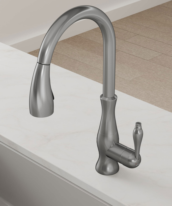 Mitigeur de cuisine moderne avec douchette et tuyau extractible - Nickel brossé