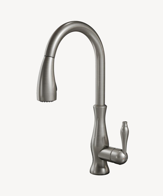 Mitigeur de cuisine moderne avec douchette et tuyau extractible - Nickel brossé