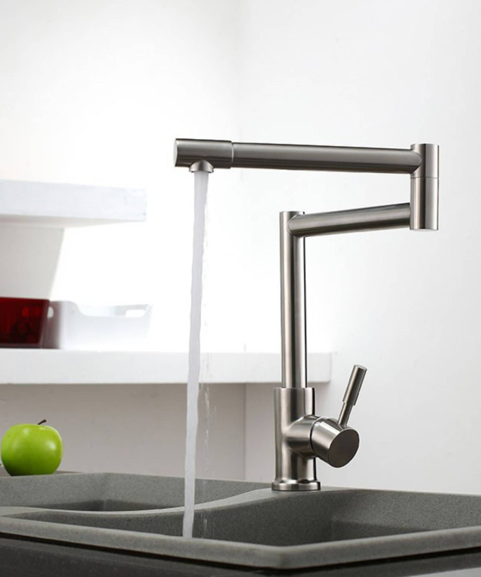 Robinet De Cuisine Commercial Nickel Brossé Avec Douchette Extractible AM-1262N